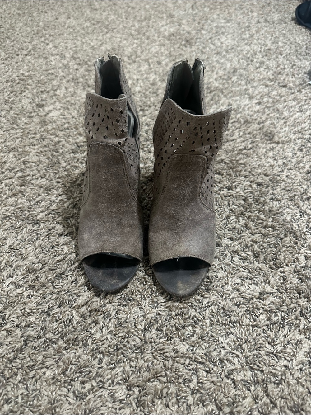 Carlos Santana Gray Suede Peep-Toe Ankle Booties